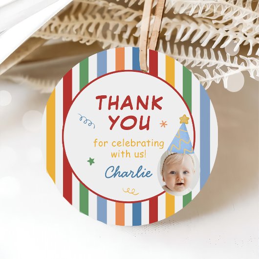 Colorful Stripes Boy 1st Birthday Photo フェイバータグ