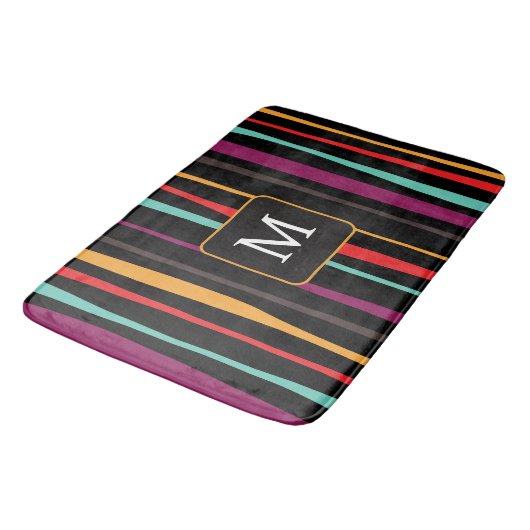 Colorful stripes custom monogram Bath Mat バスマット (アングル)