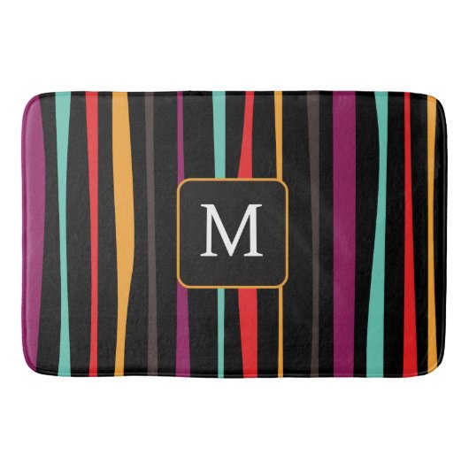 Colorful stripes custom monogram Bath Mat バスマット (正面)