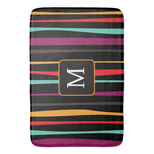 Colorful stripes custom monogram Bath Mat バスマット (正面縦)