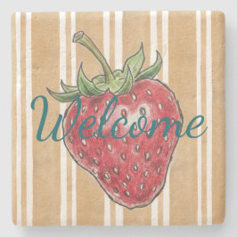 Colorful stripes red orange Trendy fruit ストーンコースター