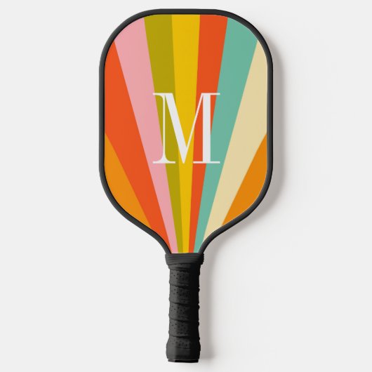 Colorful stripes retro monogram Pickleball Paddle ピックルボールラケット (裏面)