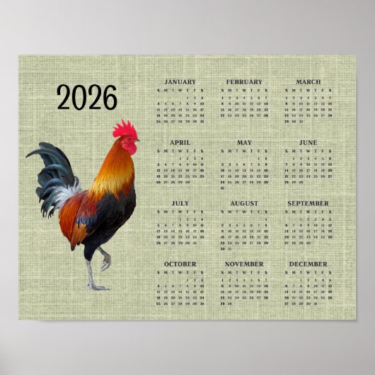 Colorful Strutting Rooster 2026 Calendar Poster ポスター (正面)