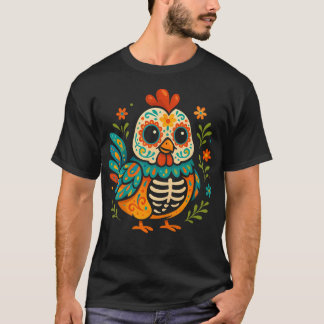 Colorful Sugar Skull Chicken Da De Los Muertos Fun Tシャツ
