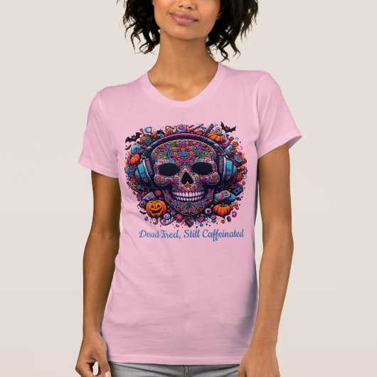 Colorful Sugar Skull Halloween Day of Dead Tシャツ (正面)