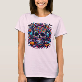 Colorful Sugar Skull Halloween Day of Dead Tシャツ