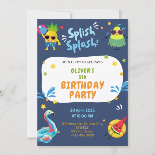 Colorful Summer 5th Birthday Party Invitation   招待状 (正面)