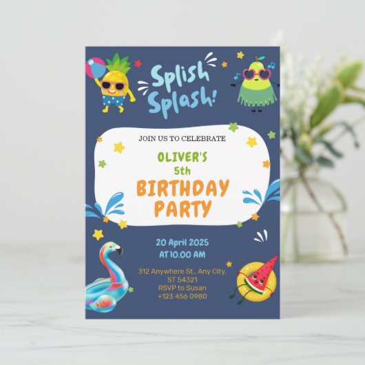 Colorful Summer 5th Birthday Party Invitation 招待状 (スタンド正面)