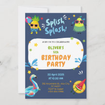 Colorful Summer 5th Birthday Party Invitation  