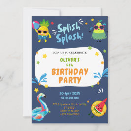 Colorful Summer 5th Birthday Party Invitation   招待状