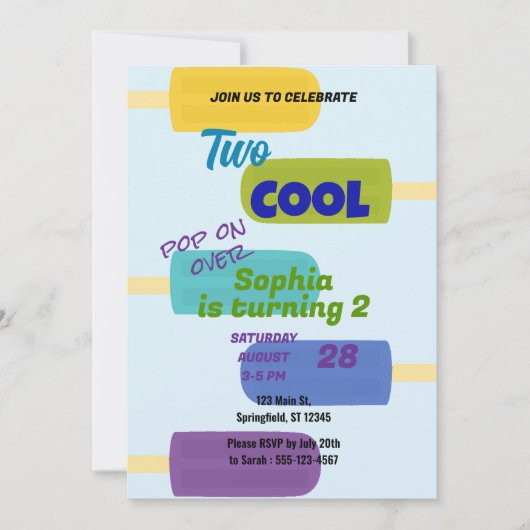 Colorful Summer Popsicle Birthday 招待状 (正面)