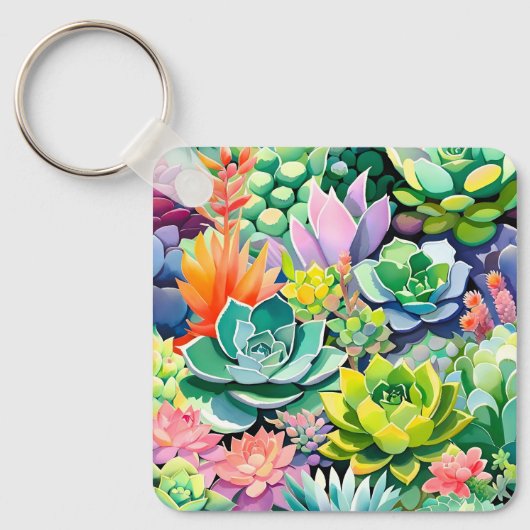 Colorful Summer Succulent Botanical Garden キーホルダー (正面)