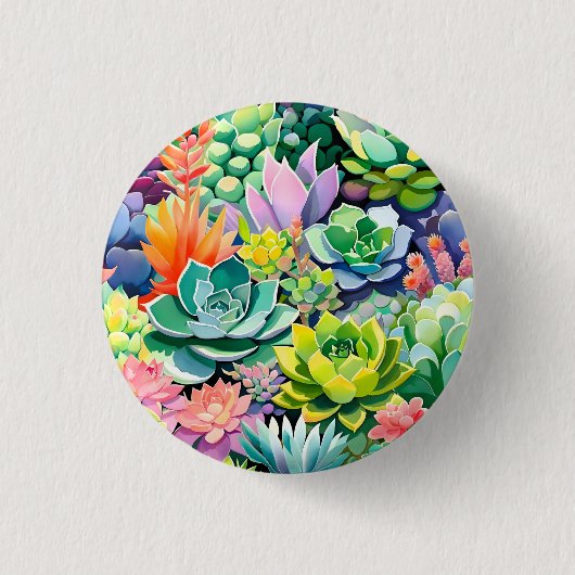 Colorful Summer Succulent Botanical Garden 缶バッジ (正面)