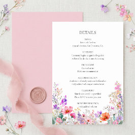Colorful Summer Wildflowers Wedding Details Card エンクロージャーカード