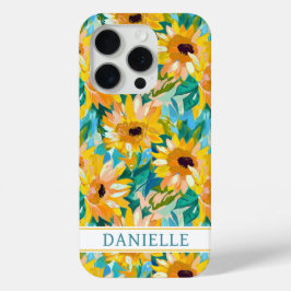 Colorful Sunflower Painting Monogrammed iPhone 15 Proケース