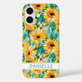 Colorful Sunflower Painting Monogrammed iPhone 16ケース