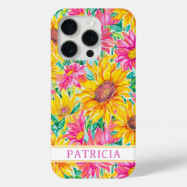 Colorful Sunflowers Painting Monogrammed iPhone 15 Proケース