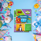Colorful Superhero Pop Art Birthday Invitation 招待状