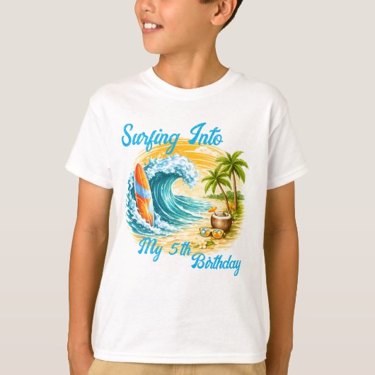 Colorful Surfing Beach tropical kid's birthday Tシャツ (正面)