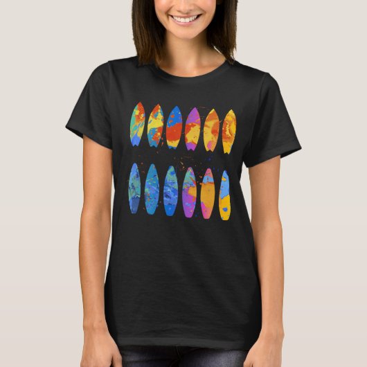 Colorful Surfing  Surfer Surfboard Graphic Tシャツ (正面)