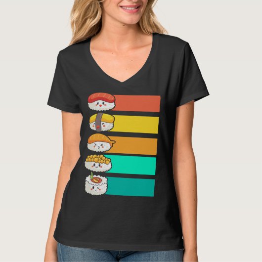 Colorful Sushi Japanese Food Sashimi Tシャツ (正面)