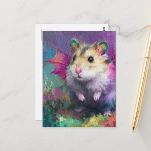 Colorful Sweet Hamster Dragon Watercolor ポストカード (正面/裏面インサイチュ)