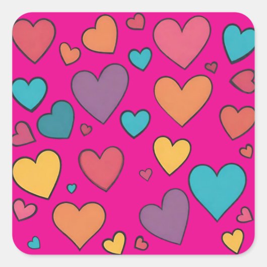 Colorful Sweet Hearts Stickers スクエアシール (正面)