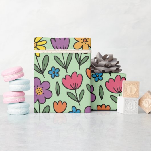 Colorful Sweet Spring Flowers Wrapping Paper Roll ラッピングペーパー (ベビーシャワー)