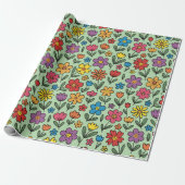 Colorful Sweet Spring Flowers Wrapping Paper Roll ラッピングペーパー (アンロールド)