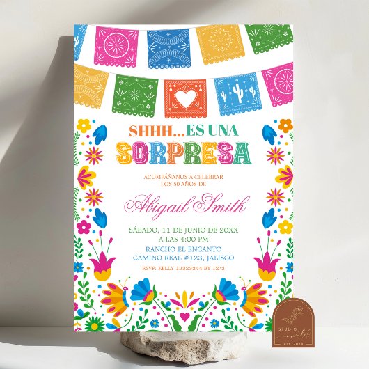 Colorful Talavera Mexican Fiesta SORPRESA Birthday 招待状