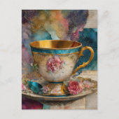 Colorful Teacup Collage Mixed Media Fantasy ポストカード (正面)