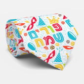 Colorful Tie with Hebrew "Happy Purim" Text ネクタイ (ロール)