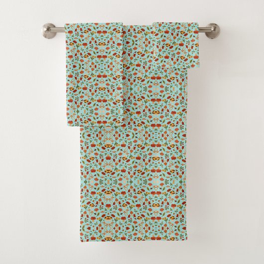 colorful towel set featuring a playful floral  バスタオルセット