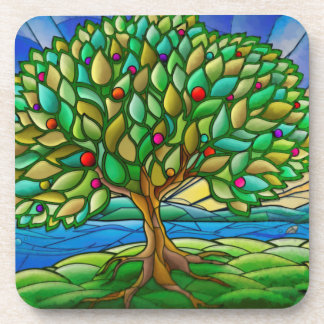 Colorful Tree of Life Decorative Hard Plastic  コースター