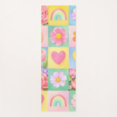 Colorful Trendy Floral Checkerboard Pattern ヨガマット (正面)