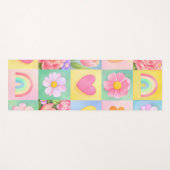 Colorful Trendy Floral Checkerboard Pattern ヨガマット (正面(横))