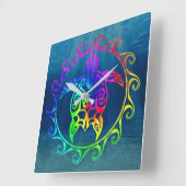 Colorful Tribal Turtle スクエア壁時計 (傾斜)