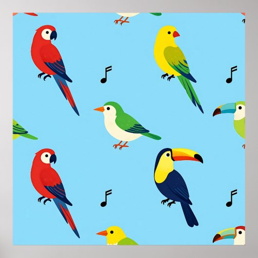 Colorful Tropical Birds Pattern ポスター (正面)