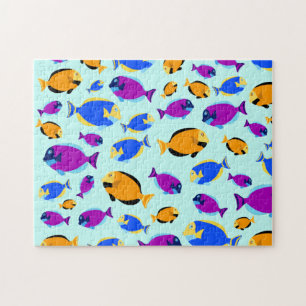Colorful Tropical Fish Pattern in Blue Sea ジグソーパズル