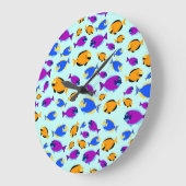 Colorful Tropical Fish Pattern in Blue Sea ラージ壁時計 (傾斜)