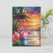 Colorful Tropical Flamingo Wedding Reception Photo 招待状 (スタンド正面)