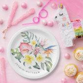 Colorful Tropical Floral Botanical Wedding  ペーパープレート (パーティー)