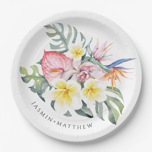 Colorful Tropical Floral Botanical Wedding  ペーパープレート (正面)