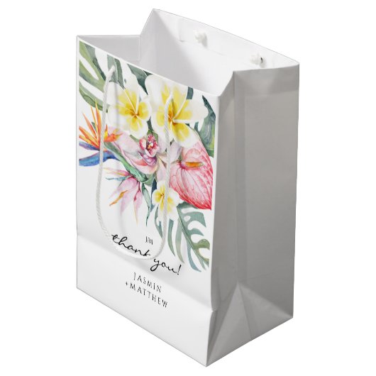 Colorful Tropical Floral Botanical Wedding ミディアムペーパーバッグ (正面アングル)