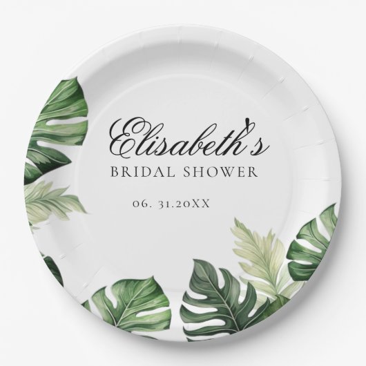 Colorful Tropical Floral | Greenery bridal shower  ペーパープレート (正面)