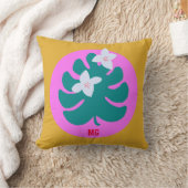 Colorful tropical floral modern monogram pink クッション (ブランケット)