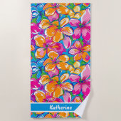 Colorful Tropical Floral Pattern ビーチタオル (正面)