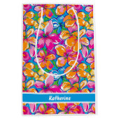 Colorful Tropical Floral Pattern ミディアムペーパーバッグ (正面)