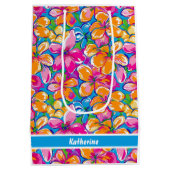 Colorful Tropical Floral Pattern ミディアムペーパーバッグ (裏面)