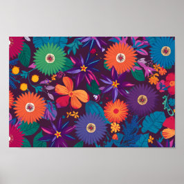 Colorful Tropical Floral Pattern with Bold Blooms ポスター
